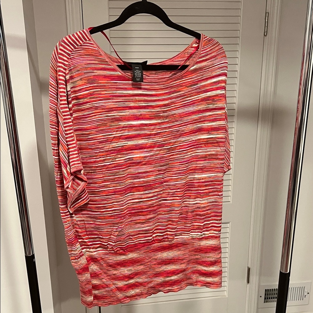 Lane Bryant Pink Multi-Stripe Short Sleeve Tee